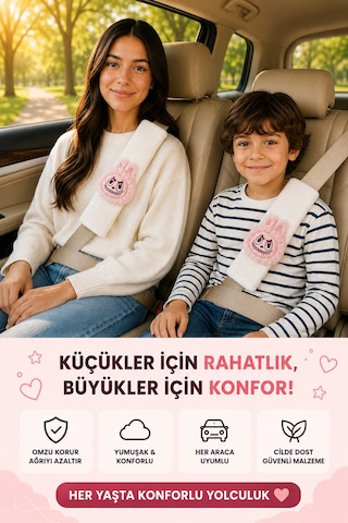 Bunny Açık Pembe Emniyet Kemeri Aksesuarı - Emniyet Kemeri Kılıfı-araç Emniyet Kemeri Omuz Koruyucu 1 Adet
