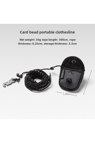 Siyah 3m Çamaşır İpi, Askısız, Yansıtıcı, Rüzgar Geçirmez, Ayarlanabilir, Taşınabilir Depolama Siyah