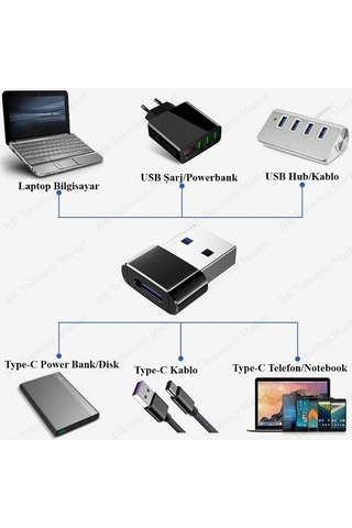 BK Teknoloji USB Erkek To Type-C Dişi Adaptör Şarj Data Çevirici