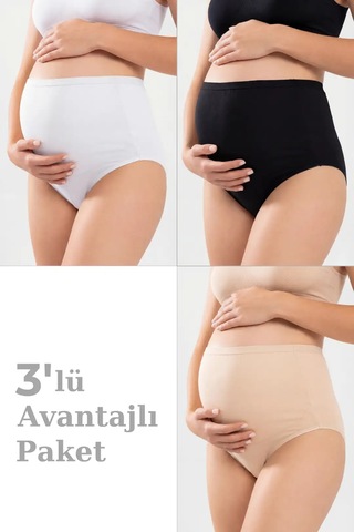 Astrid T Premium Yumuşak Gece Anne 3'lü Paket Kadın Renkli Pamuklu Likralı Yüksek Bel Çok Renkli
