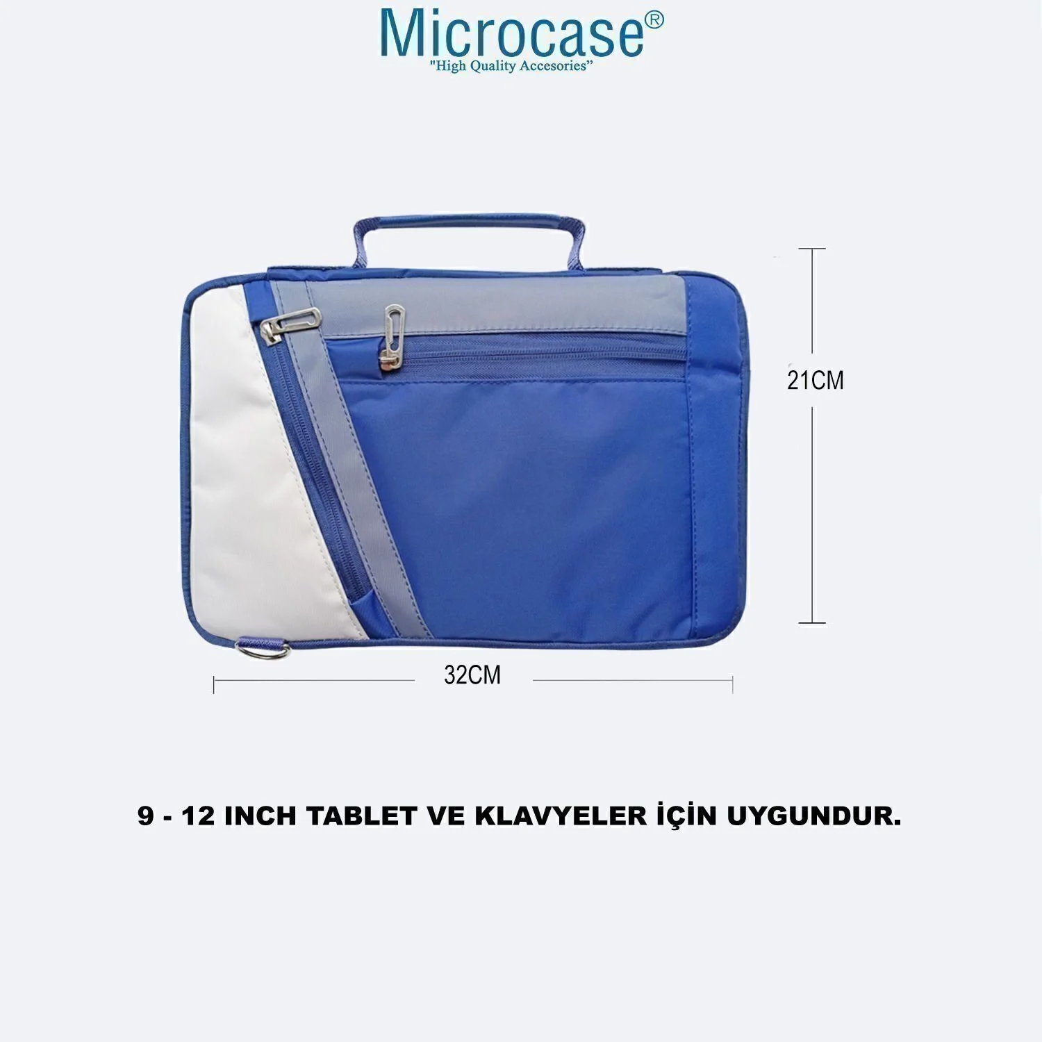Microcase Apple İpad Air 13 2026 İle Uyumlu Omuz Askılı El Tutacaklı Universal Sleeve Taşıma Çantası Al4346 Lacivert Krem Gri Çanta