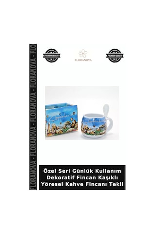 Özel Seri Günlük Kullanım Dekoratif Fincan Kaşıklı Yöresel Kahve Fincanı Tekli Çok Renkli