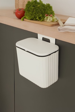 Biltaş Plastik Vailo Beyaz Çizgili 8 Lt Mutfak Tezgah Üstü Ve Dolap Askılı Çöp Kovası Beyaz