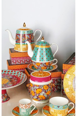 Lucky Art Eliana Bone Porselen Karışık Desenli Ayaklı Kek & Pasta Standı 27 Cm Lyhd 586