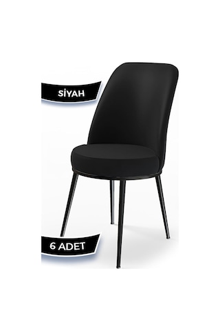 Canisa Dexa Serisi, Üst Kalite Mutfak Sandalyesi, 6 Adet Siyah Sandalye, Metal Siyah Iskeletli Siyah