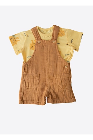 Organik Hello Summer Şort Salopet 2'li Takım Sarı Sari