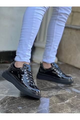 Kb Siyah Rugan Ayakkabı Yüksek Taban Bağcıklı Günlük Ayakkabı