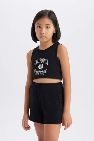 DeFacto Kız Çocuk 2'li Takım Baskılı Atlet Şort E4897A825SMBK81 Siyah