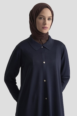 Armine Trend Düğme Detaylı Gömlek Yaka Triko Tunik Lacivert 25ytd4115 Lacivert