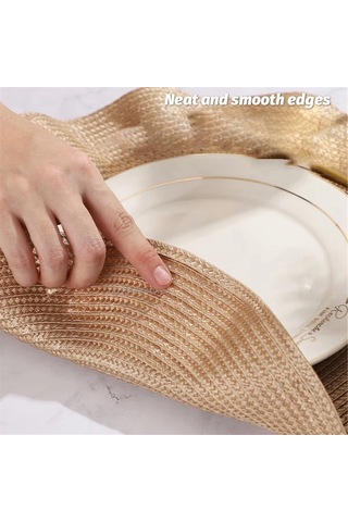 Ahşap Kulak Kenarı Batı Yemek Matı Masa Yağ Geçirmez, Şampanya Rengi Şampanya Rengi Şampanya