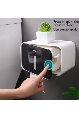 Duvara Yapışkanlı Dokunmatik Tuvalet Kağıdı Havlu Saklama Kutusu Beyaz - Siyah