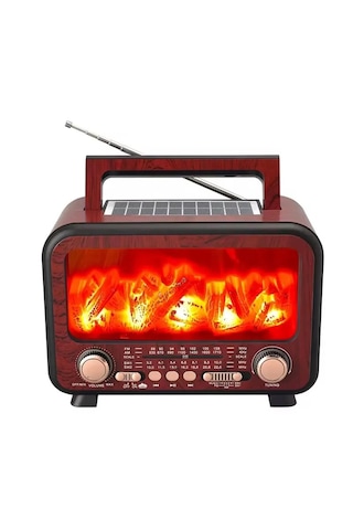 Fepe Fp-2393-s Şömine Detaylı Bluetooth Destekli Solar Güneş Enerjili Nostaljik Radyo