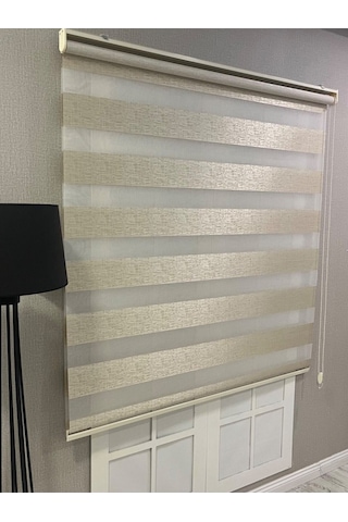 Delüks Zebra Stor Perde Geniş Plise Bej Bej