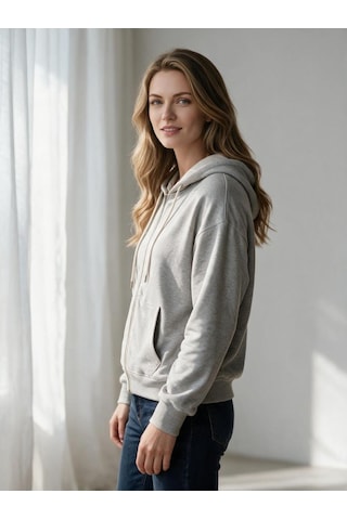 Nealirsanall.com Kadın 3 İplik Şardonlu Oversize Fermuarlı Kapşonlu Sweatshirt Kahverengi