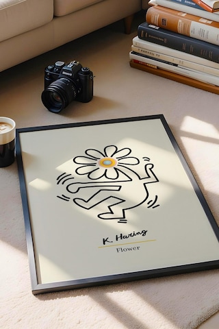Keith Haring Flower Çerçeveli Tablo - Eklektik Tarz Duvar Dekoru