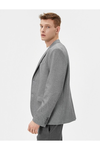 Koton Blazer Ceket Slim Fit Düğmeli Cep Detaylı Gri Desenli 4sam50007hk Gri