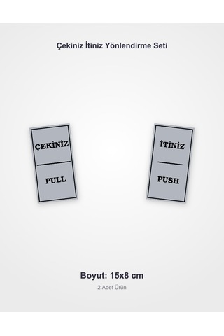 Çekiniz İtiniz Yönlendirme Seti - 2 Parça Yönlendirme Levhası Seti - Kendinden Yapışkanlı Metalik Gümüş Gri Tabela 15x8 Cm