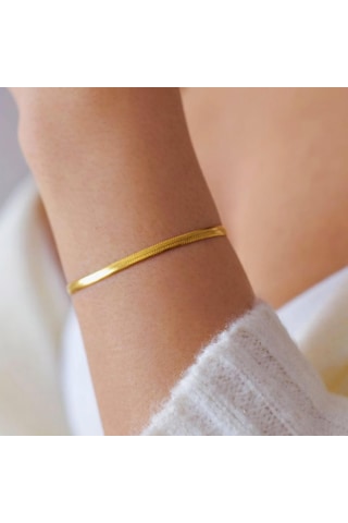 İtalyan Ezme Çelik Zincir Bileklik Gold Renk Çelik Bileklik Unisex Ürün Sarı