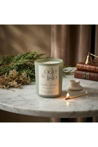 Kokulu Soya Mum Yeşil Yaprak & Sedir Ağacı Kokusu, Doğal Soya Wax, Uzun Yanma Süresi, Dekoratif Cam & Hediyelik Çok Renkli