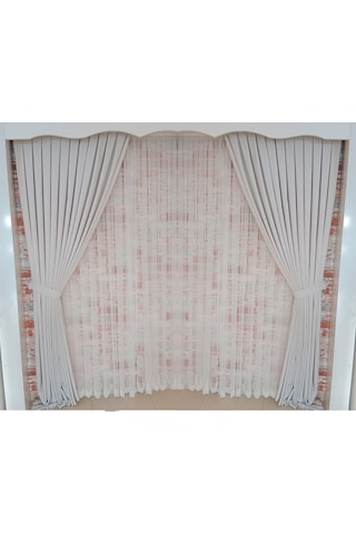 Kemik Renk Fon Kadife Perde Çift Kanat 1/3 Sık Pileli Dikim V-42 Kemik