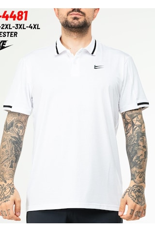 Nike Ef-4481 Erkek Battal Polyester Mesh Polo Yaka T-shirt Beyaz