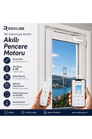 Rovline Şarjlı Akıllı Pencere Motoru, Kumandalı Gri