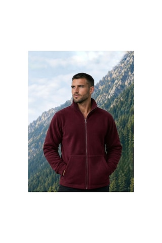Givoria Erkek Polar Hırka Kışlık Fermuarlı Çeket Tüy Toplamaz Rüzgar Geçirmez Polar Kazak Sweat Bordo Bordo