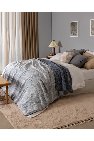 Madame Coco Nord Sherpa Tek Kişilik Battaniye - İndigo Indigo