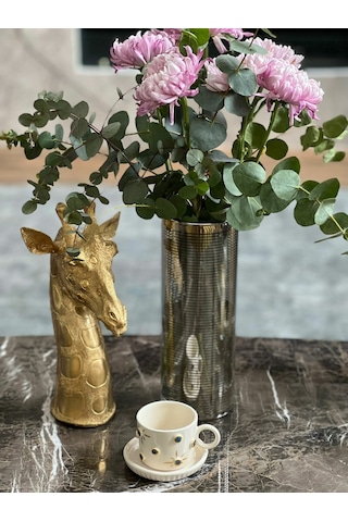 Kabartma Altın Nazar Boncuklu Fincan