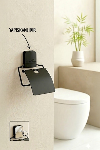 Yapışkanlı Kare,kapaklı Tuvalet Kağıtlığı-wc Kağıt Tutucu Siyah