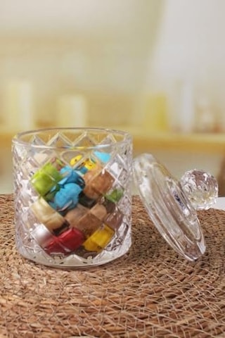 Lüx Kristal Büyük Cam Şekerlik & Cam Lokumluk, Kesme Cam Lüx Şekerlik 13cm 7.8cm - 06637 Genel