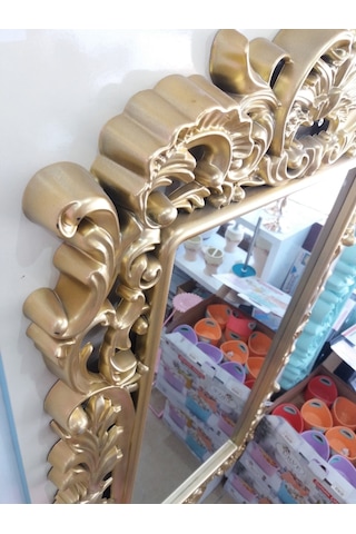 Büyük Dev Sarı Yaldız Rustik Banyo Salon Komodin Duvar Boy Aynası Sarı