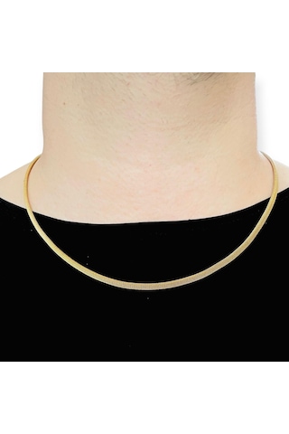 Gold-hasır-yassı Yüksek Kalite Paslanmaz Çelik Kolye 60 Cm Gold