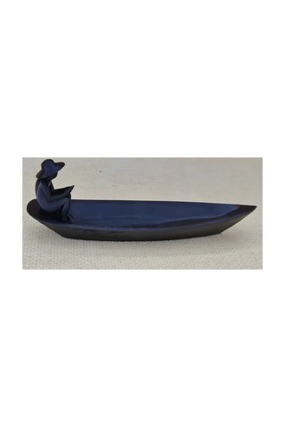 Kayıkta Balıkçı Figürü Dekoratif Tütsülük Siyah - 860804131