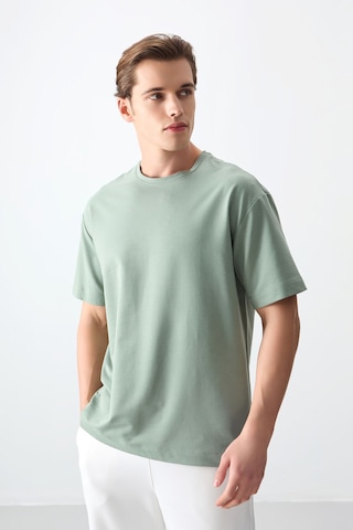Air Jones Tommy Life Açık Yeşil Pamuklu Kalın Yumuşak Dokulu Oversize Fit Basic Erkek T-shirt - 88377 CAMEL