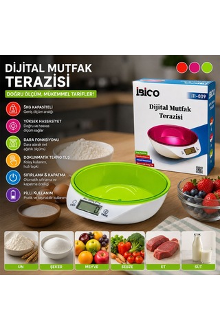 Dijital Kaseli Mutfak Terazisi 5kg/1g Pilli Açık Kırmızı