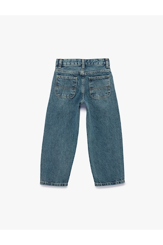Koton Bol Kesim Cep Detaylı Pamuklu Loose Straight Fit Denim Pantolon Petrol 7wkb40002td