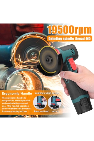 Springsun 3 İnç Fırçalı Motorlu Taşınabilir Lityum Pil Şarjlı Açılı Taşlama Makinesi - Seramik, Karo, Ahşap, Taş & Çelik İşleme