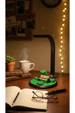Dekoratif Diorama Masa Lambası - Park Temalı 10 Kademeli Led Gece Lambası - 3 Renk Seçenekli Kitap Okuma Lambası - Ofis Ve Masaüstü Aksesuarı 26 Cm Siyah