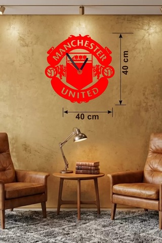 Manchester United Logolu Ahşap Duvar Saati - 40x40 Cm Taraftar Hediyesi Belirtilmemiş
