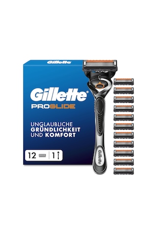Gillette Proglide Erkek Tıraş Makinesi, Islak Tıraş Makinesi, Metal, Gri/siyah - Erkek Tıraş Makinesi, 1 Sap, Kayganlaştırıcı Şeritli 12 Tıraş Bıçağı Ve Yakın, Uzun Ömürlü Bir Tıraş İçin 5 Bıçak Dahil