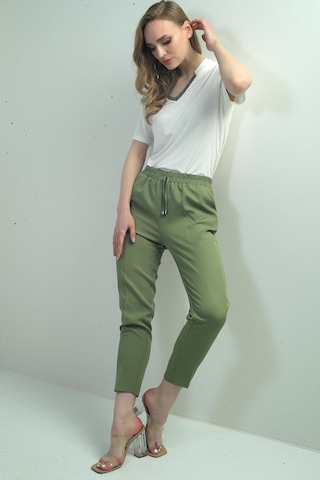 By Saygı Kadın Beli Lastikli Yandan Cepli Havuç Paça Pantolon-40784 Yeşil