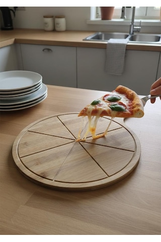 Bambu Pizza Tabağı - Sunumluk 30 Cm Sarı