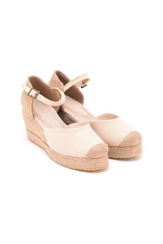 Star Tombis Gerçek Elişi Burnu Hasır Platformlu Dolgu Topuk Keten Hasır Espadril Handmade Bej