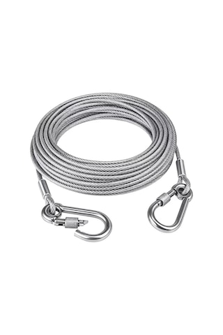 Hubrendy Sh Sunup Sn-38108 10 Metre Çelik Köpek Bağlama Halatı Kilitli Karabina Pvc Kaplamalı