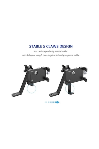 Fortunelane Motorsiklet Geri Görüş Aynası Telefon Tutucu, Serbest Dönebilen Beş Tırnaklı Model, Siyah Renk - Şarj Özelliği Yok