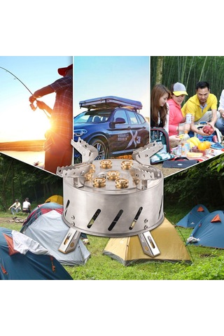 Kosona Dış Mekan İçin 9 Bakır Alev Delikli, 12800w Güçlü, Çekirdekli, Taşınabilir Kamp Ocağı - 1 Metre Lifli Boru İçerir Gri