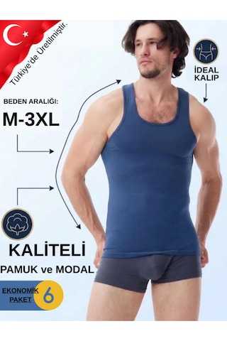 Mercan 6'lı Mavi Modal Atlet - Yumuşak Ve Konforlu, Hareket Özgürlüğü