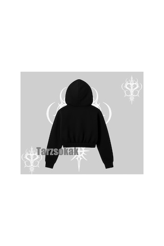 Tarzsokak Kapşonlu Crop Sweatshirt Fossilized Skull Underground Archive Siyah