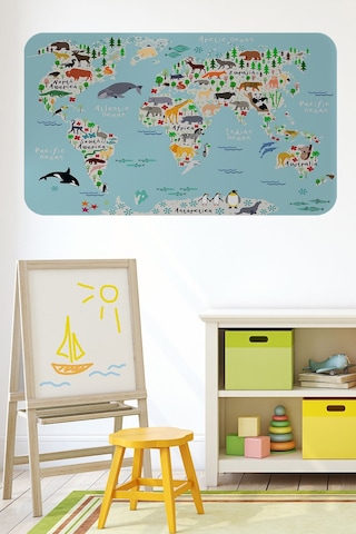 Eğitici Dünya Haritası Dünya Atlası Çocuk Ve Bebek Odası Duvar Sticker-60x105-3771 Çok Renkli